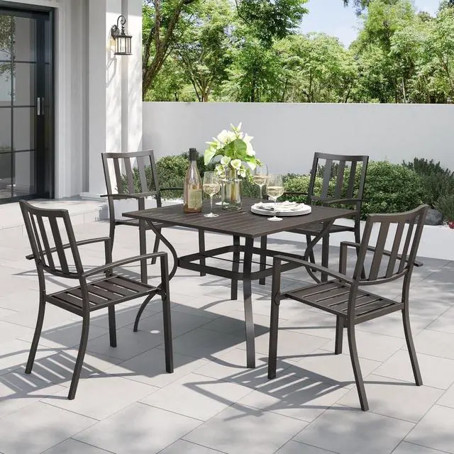 Main image of PHI VILLA 5pc Outdoor Table and Chairs,37" Square Table&4 Metal Chairs