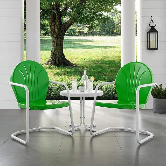 Alt view image 7 of 7 - Crosley Furniture Griffith 3-Piece Outdoor Chair and Side Table Set, Retro Metal Bistro Patio Sets for Porch, Grasshopper Green