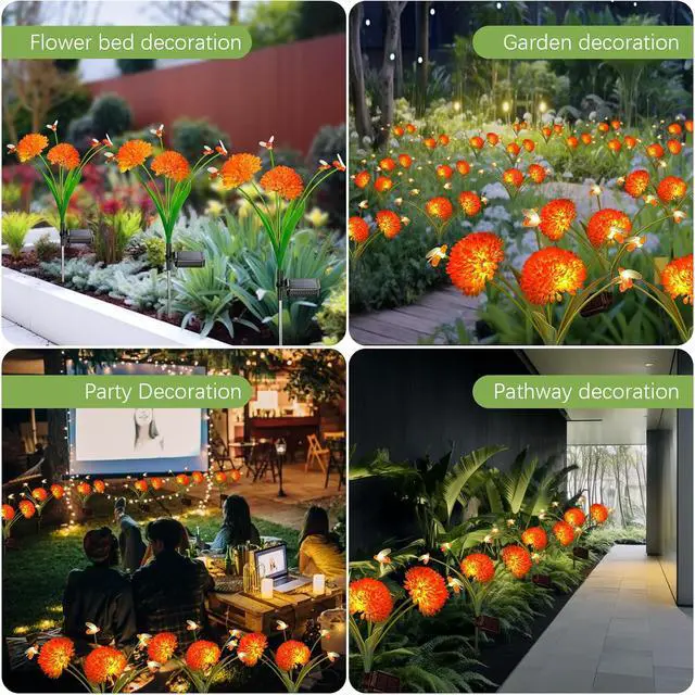 Alt view image 6 of 7 - Solar Garden Lights, 4 Pack Solar Swaying Bee Lights with Flowers, Waterproof Firefly Light Outdoor for Garden Patio Yard Pathway Fall Decoration Gifts for Women Mother's Day