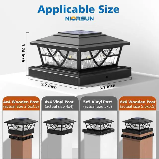 Alt view image 5 of 7 - NIORSUN 4x4 Post Solar Lights, Solar Post Lights with 2 Modes, 6 Pack Black