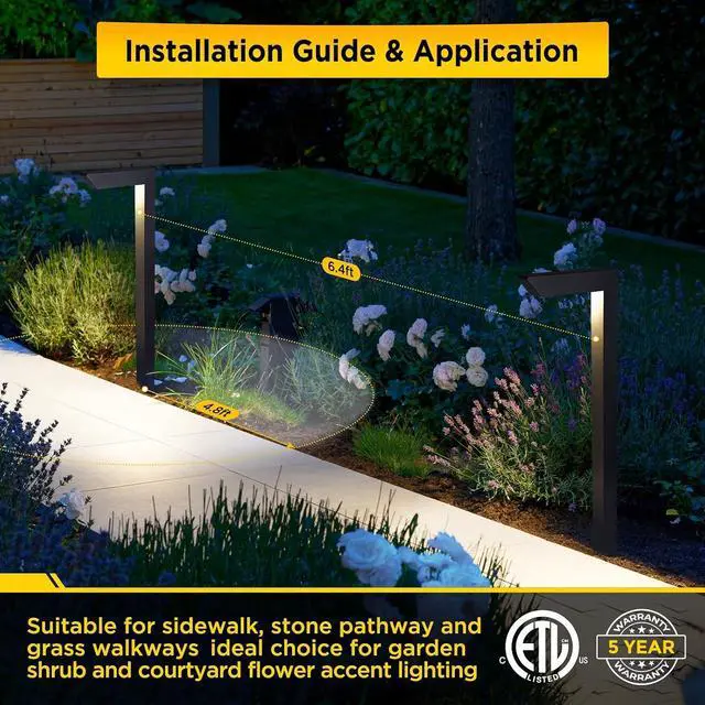 Alt view image 5 of 7 - Gardencoin 3CCT LED Low Voltage Landscape Pathway Light, 12V Premium 3000K/4000K/5000K Selectable Path Lights Wired, Modern Walkway Lights Outdoor, Higher Housing with Larger Stake (19.7IN, 8 Pack)