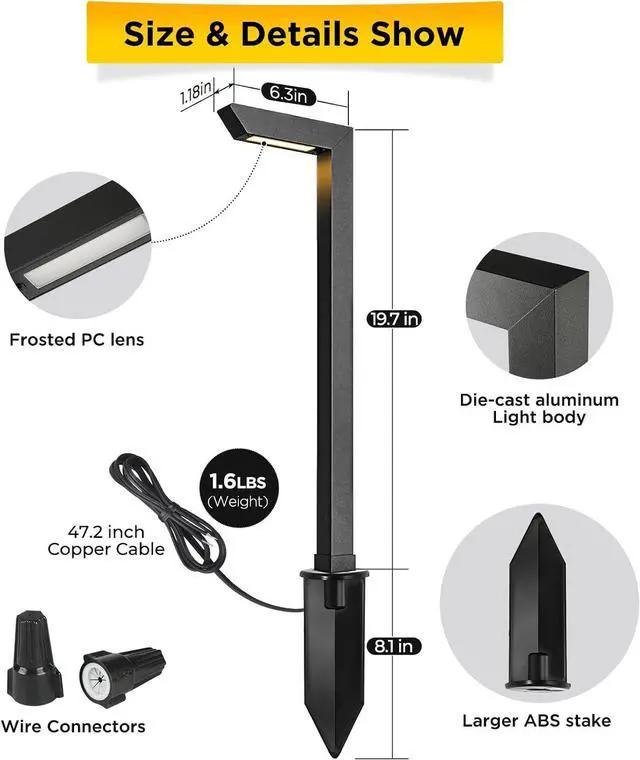 Alt view image 6 of 7 - Gardencoin 3CCT LED Low Voltage Landscape Pathway Light, 12V Premium 3000K/4000K/5000K Selectable Path Lights Wired, Modern Walkway Lights Outdoor, Higher Housing with Larger Stake (19.7IN, 8 Pack)