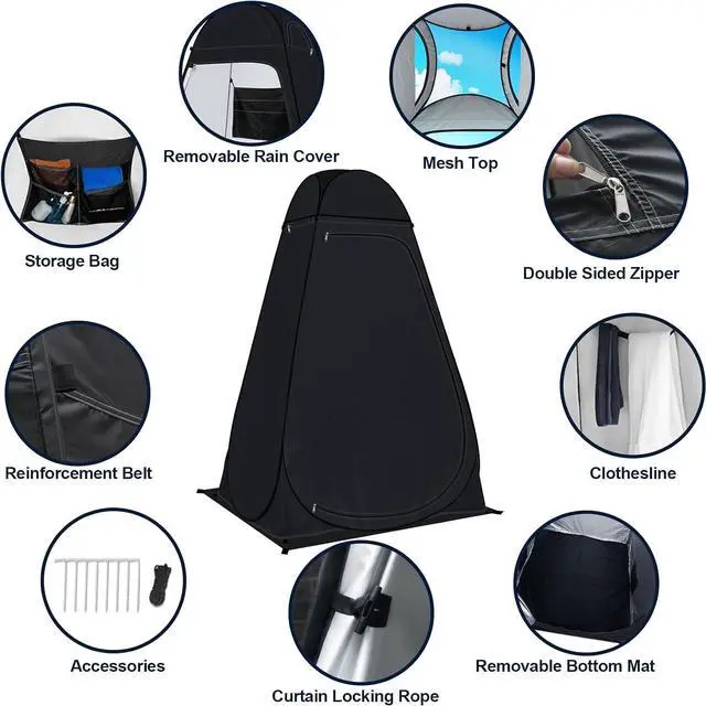 Alt view image 2 of 7 - Pop Up Privacy Shower Tent Camping Portable Toilet Tent Outdoor Changing Porta-Potty Camp Bathroom Dressing Room Instant Privacy Shelters for Hiking Beach Picnic Fishing, Extra-Tall