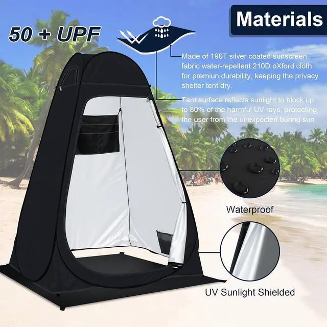 Alt view image 3 of 7 - Pop Up Privacy Shower Tent Camping Portable Toilet Tent Outdoor Changing Porta-Potty Camp Bathroom Dressing Room Instant Privacy Shelters for Hiking Beach Picnic Fishing, Extra-Tall