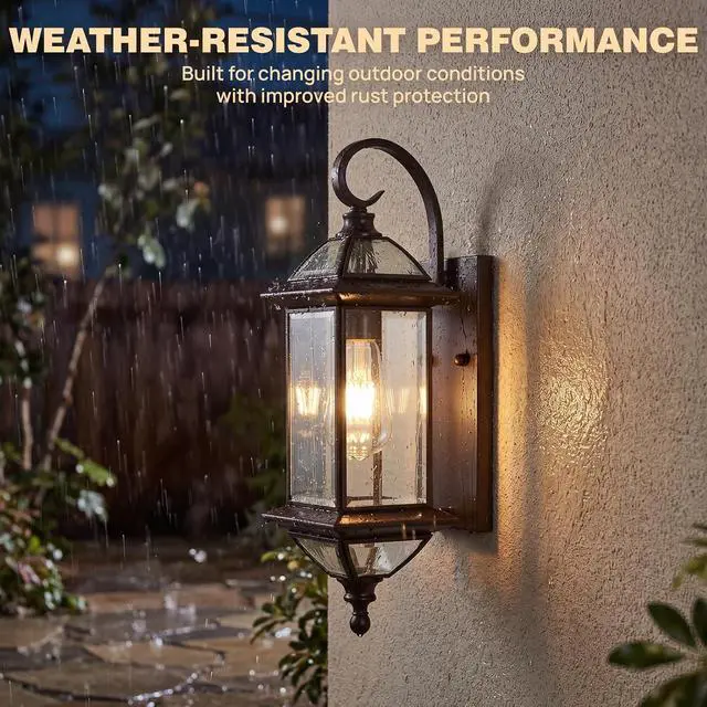 Alt view image 3 of 7 - Solid Copper Outdoor Wall Light, 18.5" Oil Rubbed Bronze Porch Lantern with Clear Beveled Glass, Exterior Wall Sconce for Front Door, Garage, Patio & Entryway, Weather Resistant, E26 Base