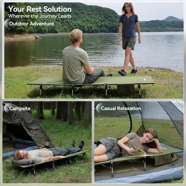 Alt view image 2 of 7 - MARCHWAY Lightweight Folding Tent Camping Cot Bed with Lever Lock, Easy Setup Portable Compact for Outdoor Travel, Hunting, Hiking, Motorcycling, Support 330Lbs (Army Green)