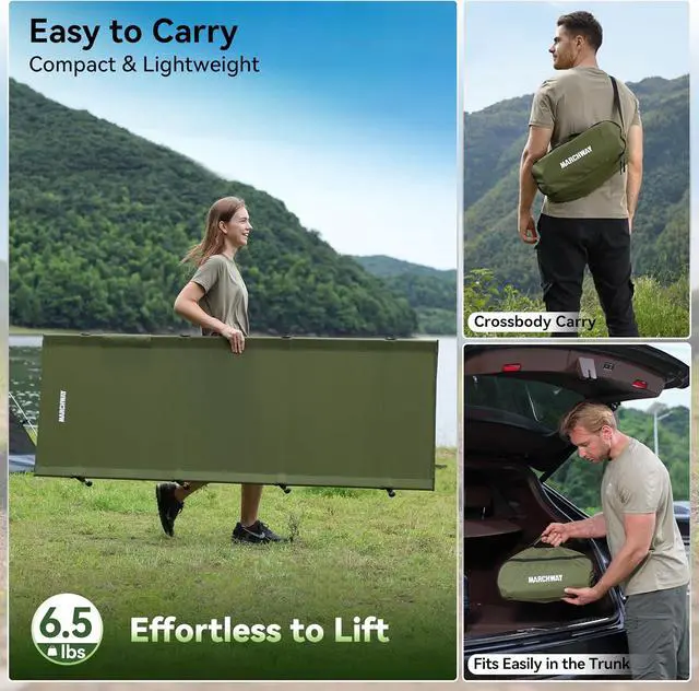 Alt view image 6 of 7 - MARCHWAY Lightweight Folding Tent Camping Cot Bed with Lever Lock, Easy Setup Portable Compact for Outdoor Travel, Hunting, Hiking, Motorcycling, Support 330Lbs (Army Green)