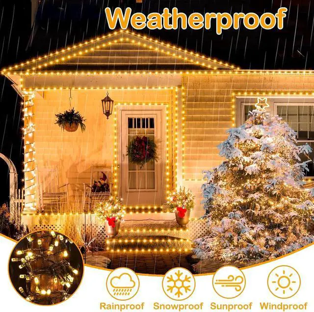 Alt view image 4 of 7 - Decute 300LED Christmas String Lights Outdoor Waterproof 105FT UL Certified with End-to-End Plug 8 Modes, Warm White Indoor Starry Fairy Lights for Christmas Tree Patio Garden Wedding Party Decor