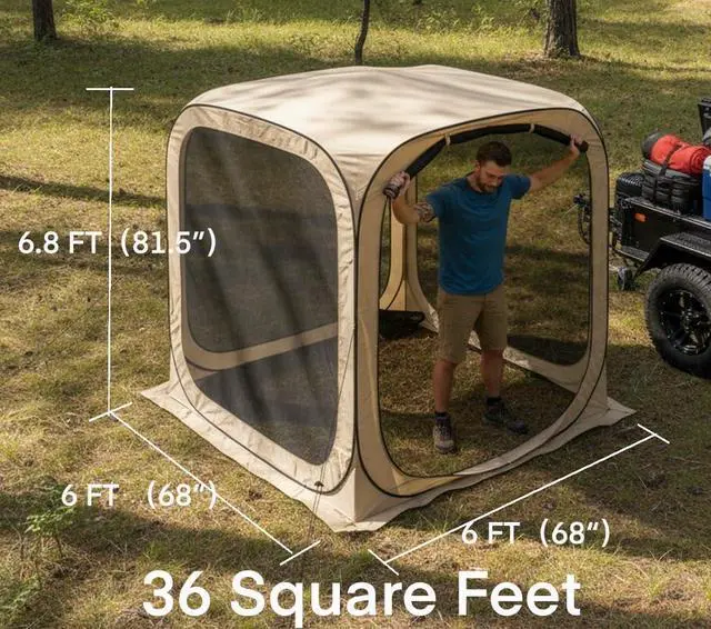 Alt view image 2 of 7 - HOOYEAH Pop-up Tent Screenhouse, Portable Screened Tent Camping Canopy Foldable Instant Screen Room Outdoor Gazebo with Mosquito Net for Patio, Backyard, Garden and Outdoor Activities, 6x6