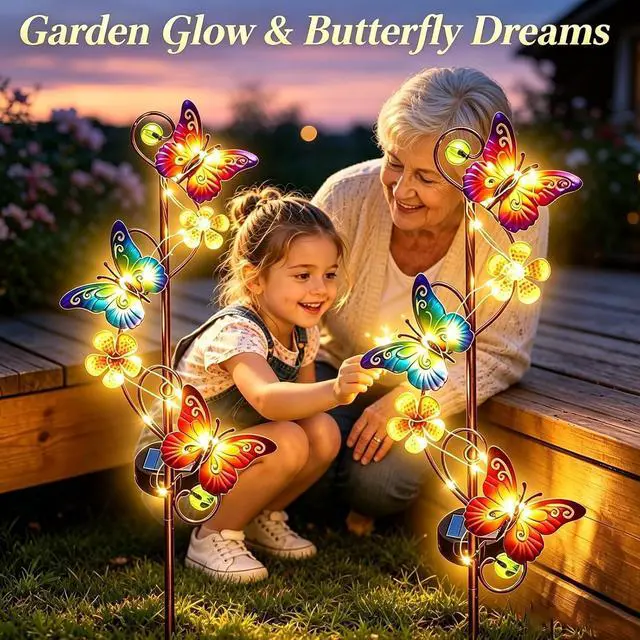 Alt view image 2 of 7 - 2Pack Butterfly Solar Garden Stake Lights Outdoor Decor Waterproof