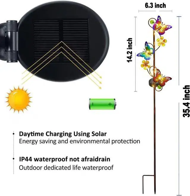 Alt view image 6 of 7 - 2Pack Butterfly Solar Garden Stake Lights Outdoor Decor Waterproof