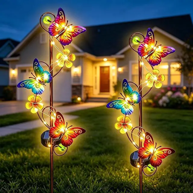 Alt view image 3 of 7 - 2Pack Butterfly Solar Garden Stake Lights Outdoor Decor Waterproof