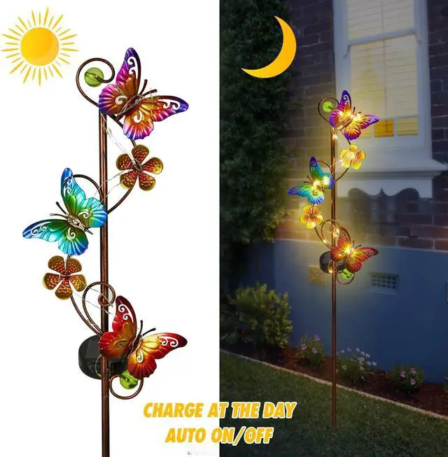 Alt view image 7 of 7 - 2Pack Butterfly Solar Garden Stake Lights Outdoor Decor Waterproof