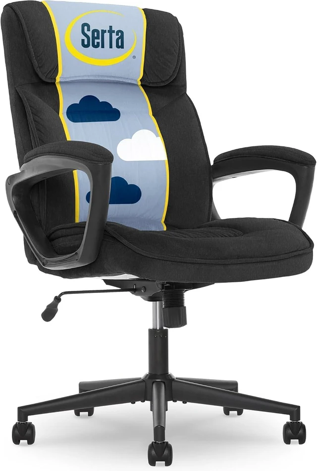 Main image of Serta Executive Office Chair Lumbar Support, Padded Arms Microfiber Chair