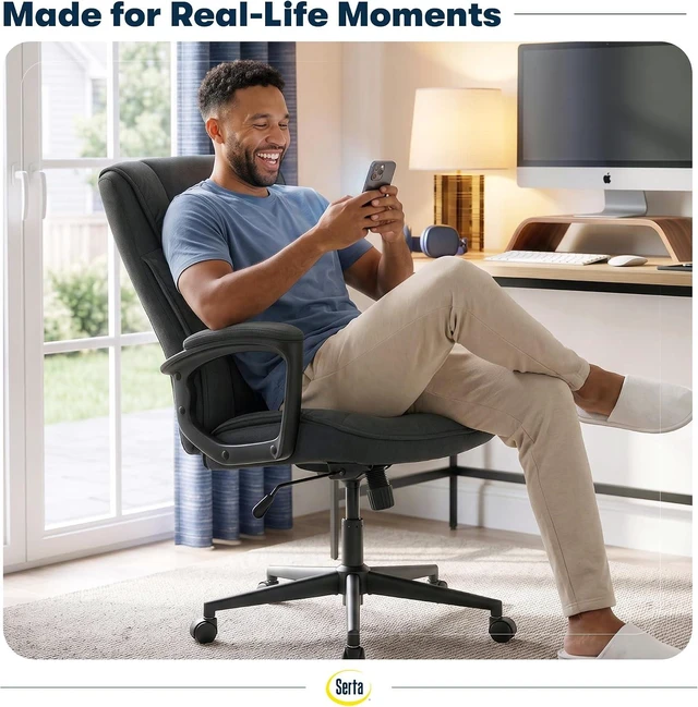 Alt view image 4 of 7 - Serta Executive Office Chair Lumbar Support, Padded Arms Microfiber Chair