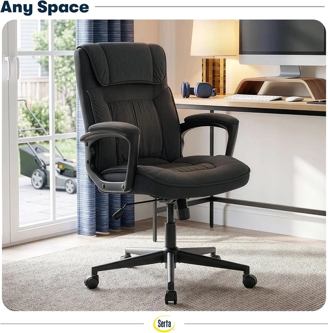 Alt view image 5 of 7 - Serta Executive Office Chair Lumbar Support, Padded Arms Microfiber Chair