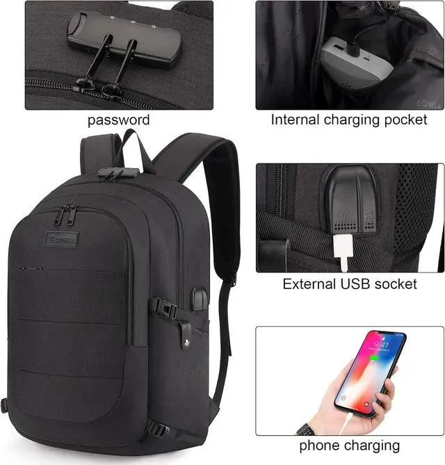 Alt view image 2 of 7 - Tzowla Travel Laptop Backpack Water Resistant Anti-Theft Bag with USB Charging Port and Lock 17.3 Inch Computer Business Backpacks for Women Men College School Student Gift,Bookbag Casual Daypack