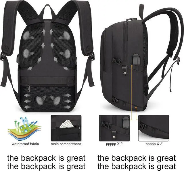 Alt view image 5 of 7 - Tzowla Travel Laptop Backpack Water Resistant Anti-Theft Bag with USB Charging Port and Lock 17.3 Inch Computer Business Backpacks for Women Men College School Student Gift,Bookbag Casual Daypack