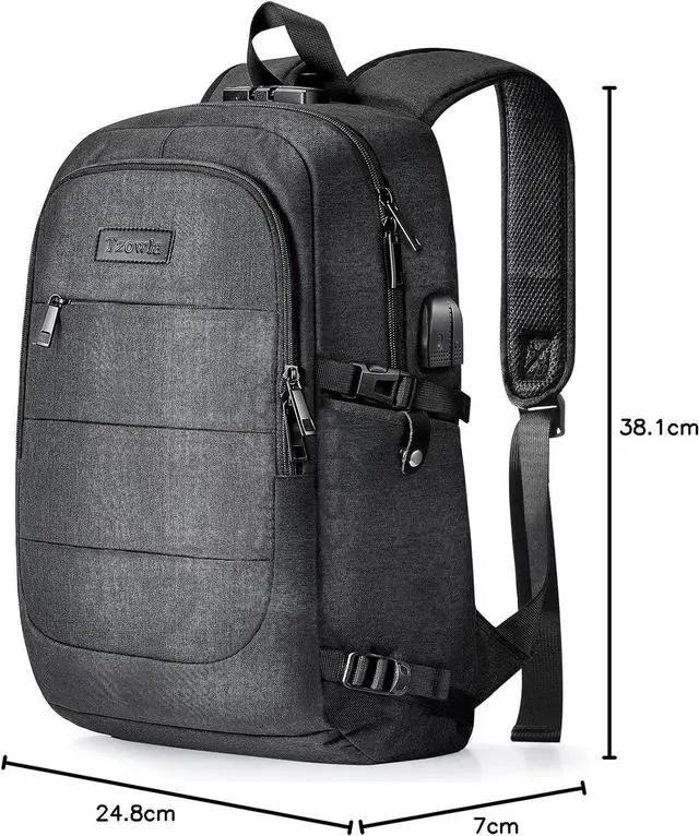 Alt view image 7 of 7 - Tzowla Travel Laptop Backpack Water Resistant Anti-Theft Bag with USB Charging Port and Lock 17.3 Inch Computer Business Backpacks for Women Men College School Student Gift,Bookbag Casual Daypack