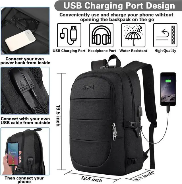 Alt view image 2 of 7 - Travel Laptop Backpack, 17.3 inch Anti Theft Business Laptop Backpack with USB Charging Port and Headphone Interface, Computer Backpack for College School Student Work Men & Women