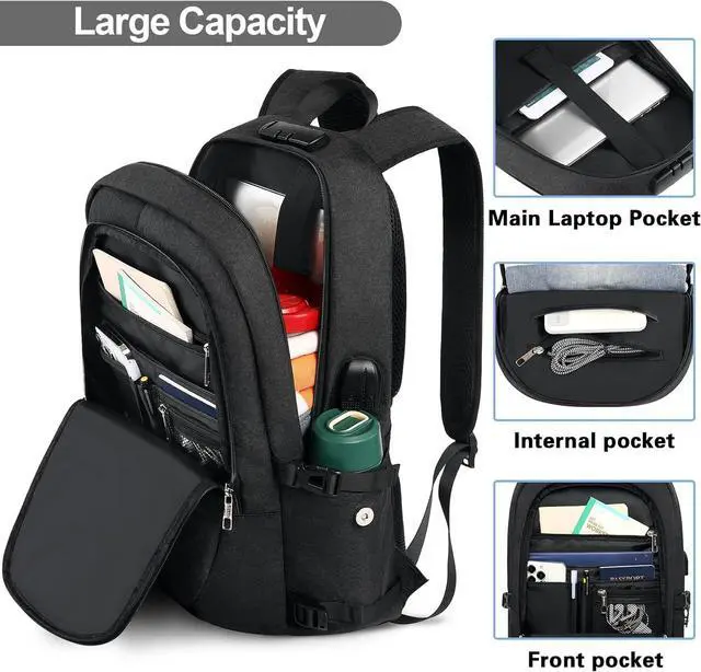 Alt view image 4 of 7 - Travel Laptop Backpack, 17.3 inch Anti Theft Business Laptop Backpack with USB Charging Port and Headphone Interface, Computer Backpack for College School Student Work Men & Women