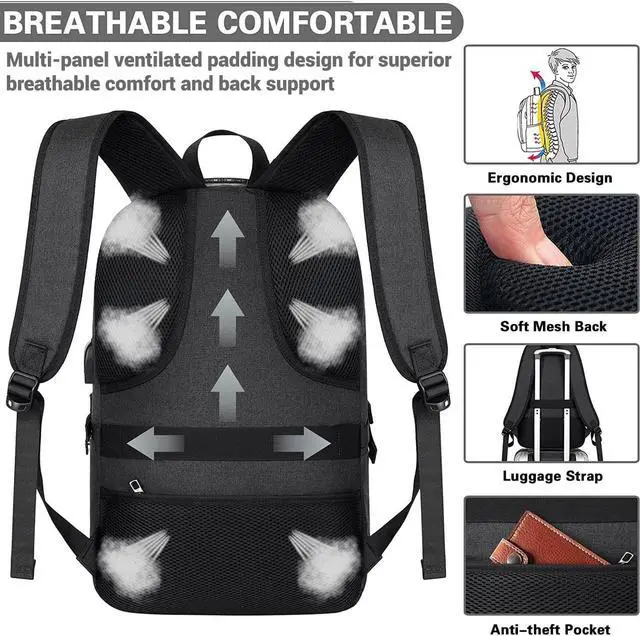 Alt view image 5 of 7 - Travel Laptop Backpack, 17.3 inch Anti Theft Business Laptop Backpack with USB Charging Port and Headphone Interface, Computer Backpack for College School Student Work Men & Women