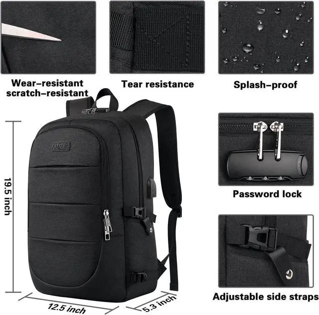 Alt view image 7 of 7 - Travel Laptop Backpack, 17.3 inch Anti Theft Business Laptop Backpack with USB Charging Port and Headphone Interface, Computer Backpack for College School Student Work Men & Women