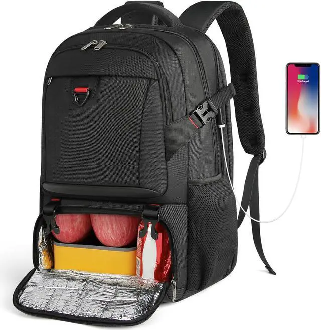 Main image of Lunch Backpack, 17.3 Inch Laptop Backpack with USB Charging Port 50L Travel Backpack for Men Women Work Backpack with Insulated Bag Waterproof Computer Backpack for College School Business, Black
