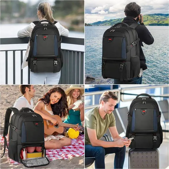 Alt view image 7 of 7 - Lunch Backpack, 17.3 Inch Laptop Backpack with USB Charging Port 50L Travel Backpack for Men Women Work Backpack with Insulated Bag Waterproof Computer Backpack for College School Business, Black