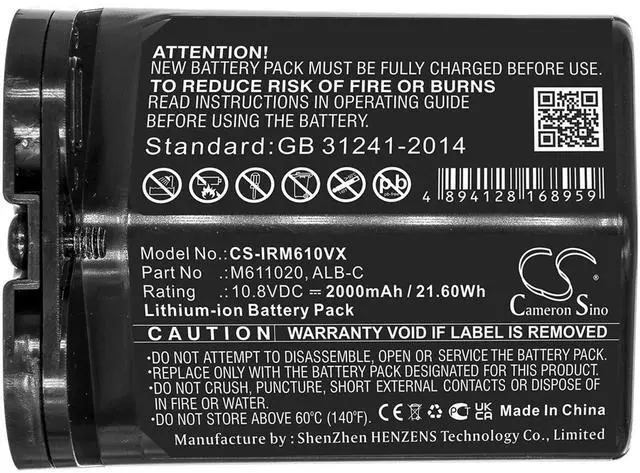 Alt view image 2 of 5 - Cameron Sino Battery for iRobot Braava Jet M6 PN:iRobot ALB-C, M611020 2000mAh / 21.60Wh