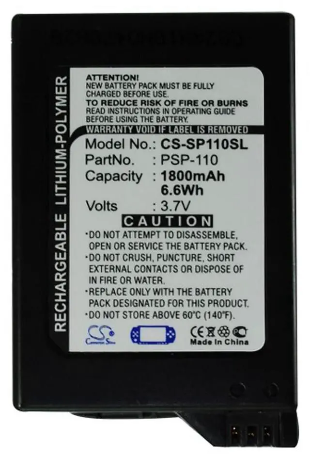 Alt view image 5 of 5 - Cameron Sino Battery for PSP-1000, PSP-1000G1, PSP-1000G1W, PSP-1000K, PSP-1000KCW, PSP-1001, PSP-1004, PSP-1006 PN: PSP-110 1800mAh / 6.66Wh