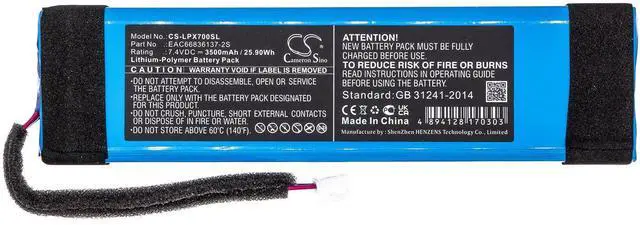 Alt view image 2 of 7 - Cameron Sino Battery for LG XBOOM Go PL7 PN:LG EAC66836137-2S 3500mAh / 25.90Wh
