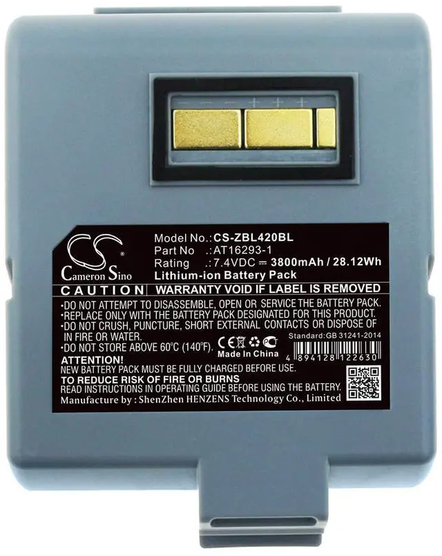 Alt view image 5 of 5 - Cameron Sino Battery for QL420, QL420 Plus, QL420+ PN: AT16293-1 3800mAh / 28.12Wh