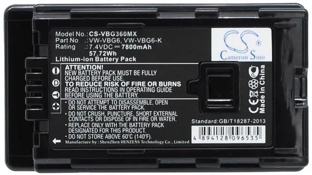 Main image of 7800mAh Replace Battery for Panasonic AG-AC130, AG-AC130A, SDR-H68GK, SDR-H80, SDR-H80P, SDR-H80PC, SDR-H80S, SDR-H90, SDR-H90P, SDR-H90PC, VDR-D310, VDR-D50, VDR-D58GK