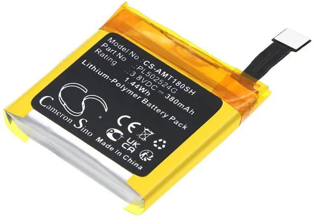 Main image of Cameron Sino Battery for Amazfit A1801, A1807 Nexus, A1808, A1811, A1818, A1918, GTR47, T-rex Verge Lite, V010, Verge Lite PN:Amazfit PL502524G, PL502524V, PL512524G 380mAh / 1.44Wh