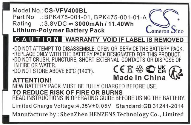 Alt view image 5 of 5 - 3000mAh / 11.10Wh Replacement Battery for Verifone M435-003-04-NAA-S, V400M, V400M Plus 4G PN:Verifone BPK475-001-01, BPK475-001-01-A