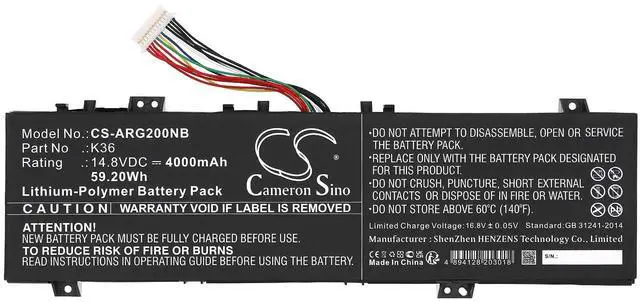 Alt view image 3 of 5 - Cameron Sino Battery for Vulcan FIREYING V5, V5; Enz K36N, R34, M15RX, GB-15N36, GB-15X36, X36U, X36A, X36E-3, N36, K36P PN:Vulcan 4000mAh / 59.20Wh