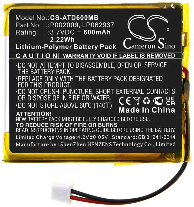Alt view image 3 of 5 - Cameron Sino Battery for Alecto DBX-60 PN:Alecto LP062937, P002009 600mAh / 2.22Wh