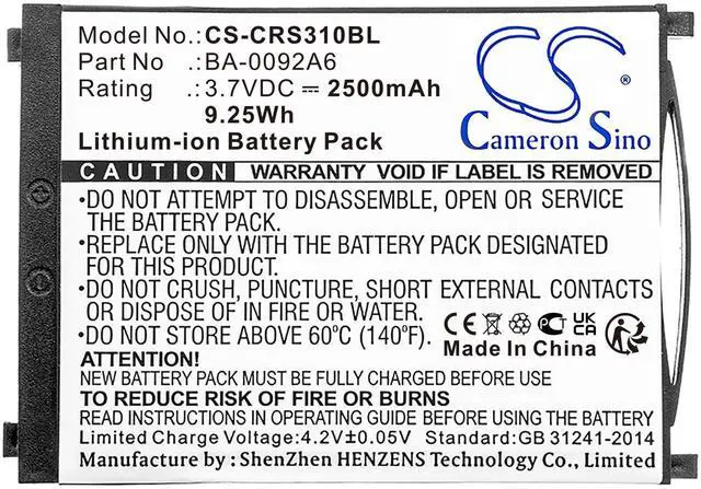 Alt view image 5 of 5 - Cameron Sino Battery for CipherLAB RS31 PN:CipherLAB BA-0092A6 2500mAh / 9.25Wh
