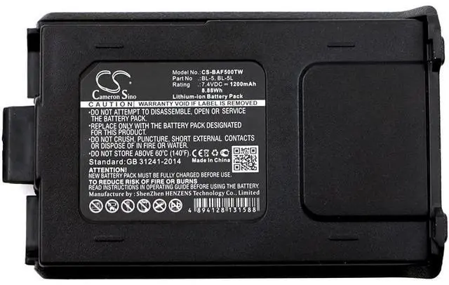 Alt view image 5 of 5 - Cameron Sino Battery for TYT F8, TYT F9, UV-5A, UV-5B, UV-5C, UV-5E, UV-5R, UV-5R Plus, UV-5R+, UV-5RA, UV-5RAX+, UV-5RE, UV-5RHP, UV-5RL 1200mAh