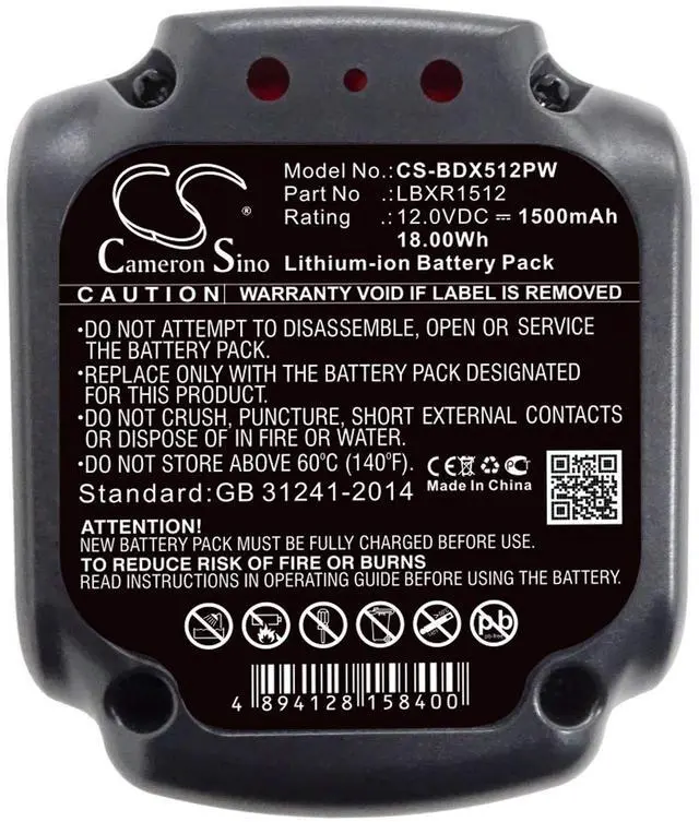 Alt view image 6 of 6 - Cameron Sino Battery for Black & Decker BDCD112, BDCD12, BDCDD12, BDCDD12K, BDCDD12KB, BLA12L-0608-1 PN:Black & Decker LBXR1512 1500mAh / 18.00Wh