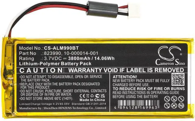 Alt view image 3 of 5 - CS Battery for 2GIG GC3 Panel, GC3e Panel, SP1-GC3 PN:2GIG 10-000014-001, 823990 3800mAh / 14.06Wh