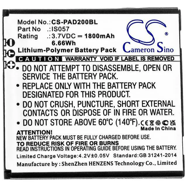 Alt view image 3 of 4 - Cameron Sino Battery for Pax D200, D200T, IS275 PN:Pax IS057 1800mAh / 6.66Wh