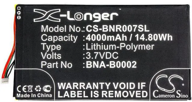 Alt view image 5 of 6 - CS Battery for BNRV400, BNTV400, NOOK HD 7 tablet PN: BNA-B0002, L83-4977-266-01-4 4000mAh / 14.80Wh