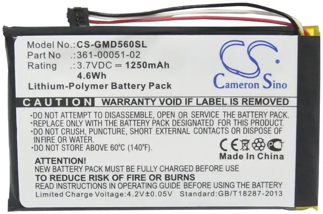 Alt view image 5 of 5 - Replacement Battery for Dezl 560LMT, Dezl 560LT, Dezl 650LM, nuvi 52LM 5'', SAT NAV PN: 361-00051-02 1250mAh / 4.63Wh