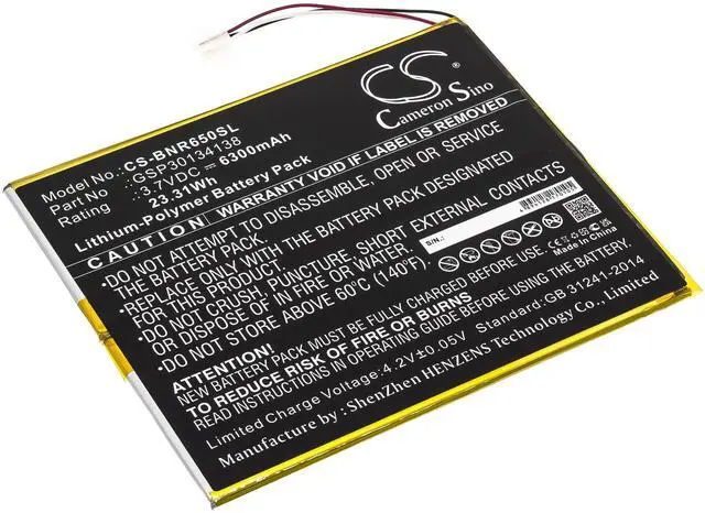Main image of Cameron Sino Battery for Barnes & Noble BNTV650, Nook 10.1 PN:Barnes & Noble GSP30134138 6300mAh / 23.94Wh