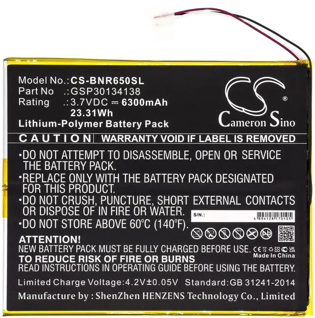 Alt view image 3 of 5 - Cameron Sino Battery for Barnes & Noble BNTV650, Nook 10.1 PN:Barnes & Noble GSP30134138 6300mAh / 23.94Wh