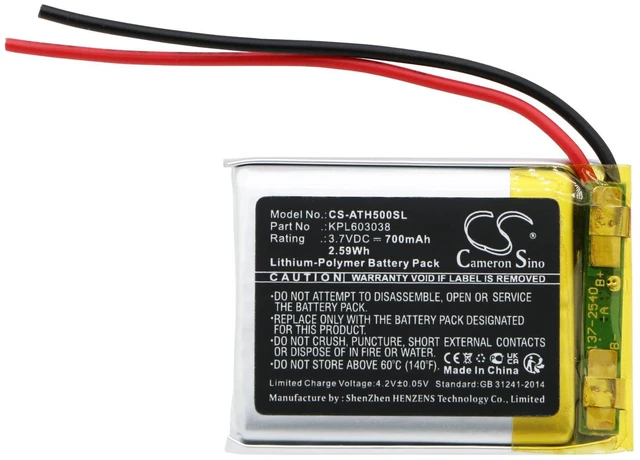 Alt view image 3 of 4 - Cameron Sino Battery for Audio-Technica ATH-AR5BT PN:Audio-Technica KPL603038 700mAh / 2.59Wh