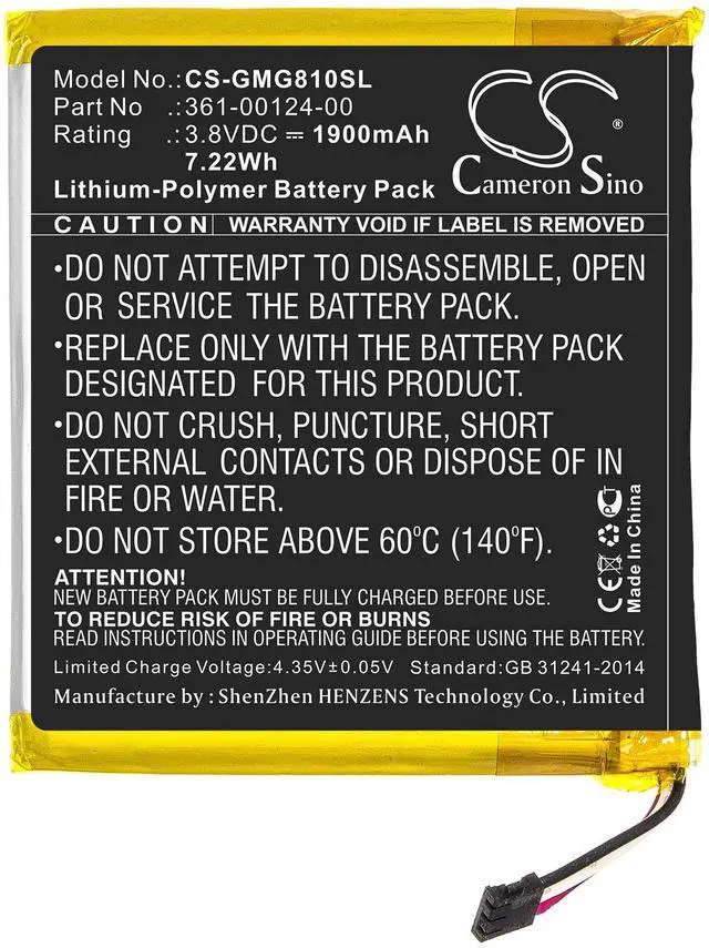 Alt view image 3 of 5 - Cameron Sino Battery for Approach G80 PN: 361-00124-00 1900mAh / 7.22Wh
