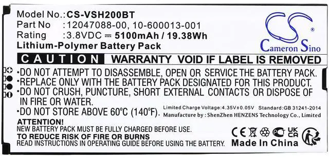 Alt view image 3 of 4 - (10Pack) Battery for Smart Hub Control Panel, VS-SH2000-C00 PN: 10-600013-001, 12047088-00 5100mAh / 19.38Wh